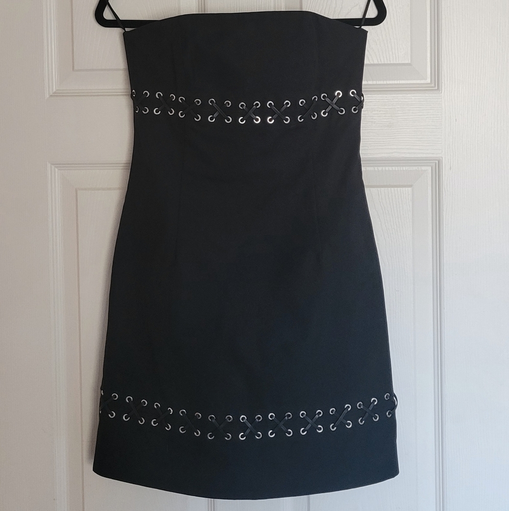 Michael Kors Black Strapless Dress with Silver Eyelets